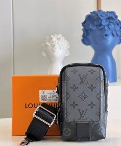 Louis Vuitton Double Phone Pouch Monogram Eclipse Reverse Canvas For Men, Men’s Bags, Crossbody Bags 7.1in/18cm LV M81321