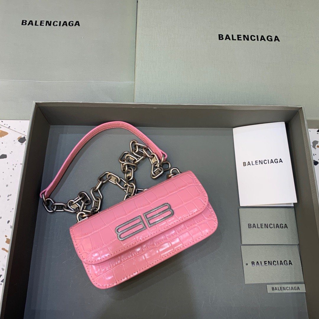 BALENCIAGA Gossip Small On Chain Shoulder Bag Pink, For Women, Women’s Bags 7.4in/19cm
