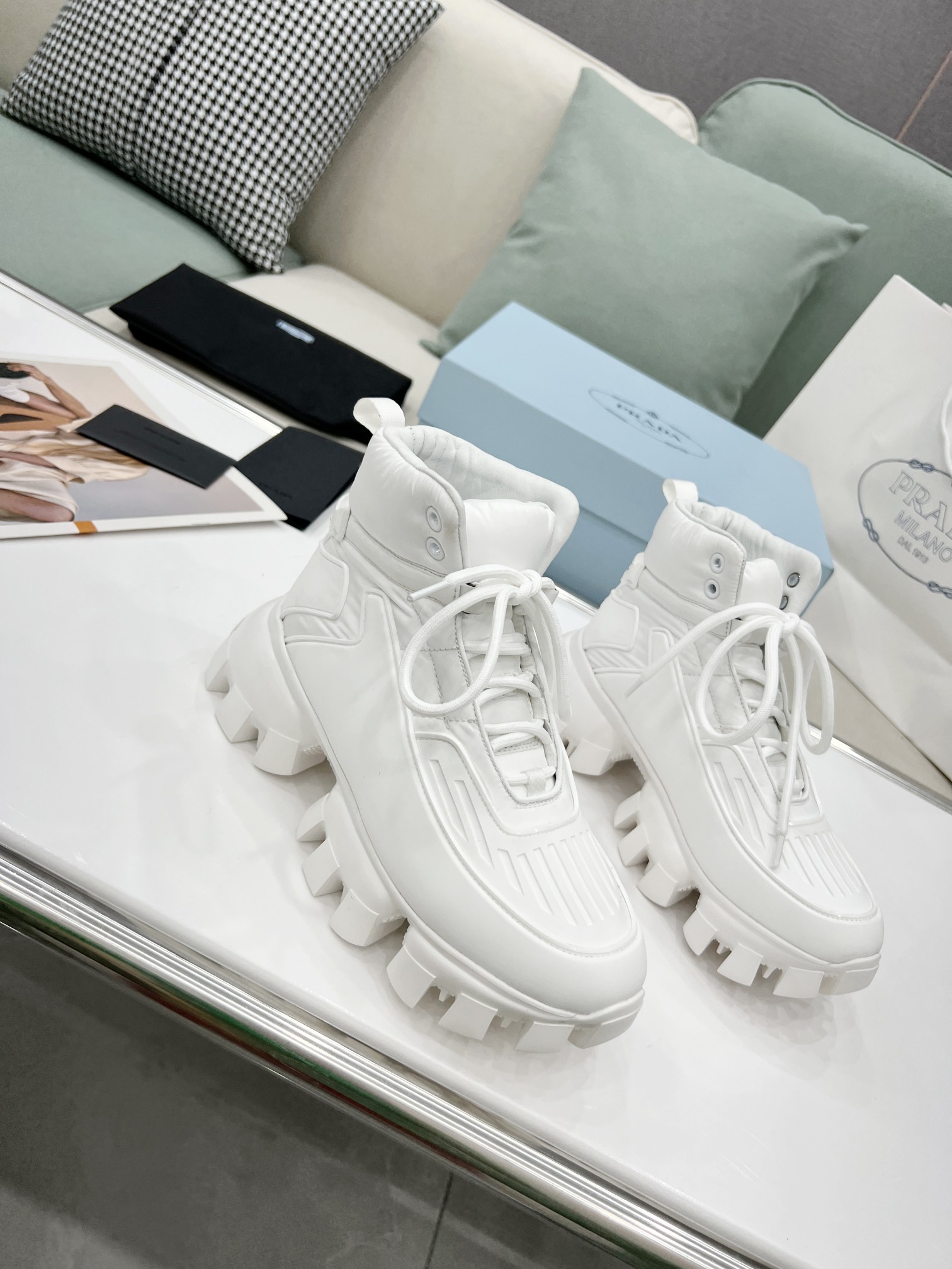 Prada Cloudbust Thunder High-Top Sneakers White For Women 1.9in/50mm Prada