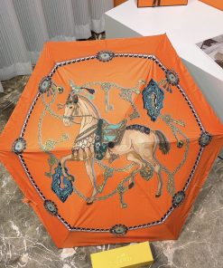 Hermes Pluie De H Folding Umbrella Orange
