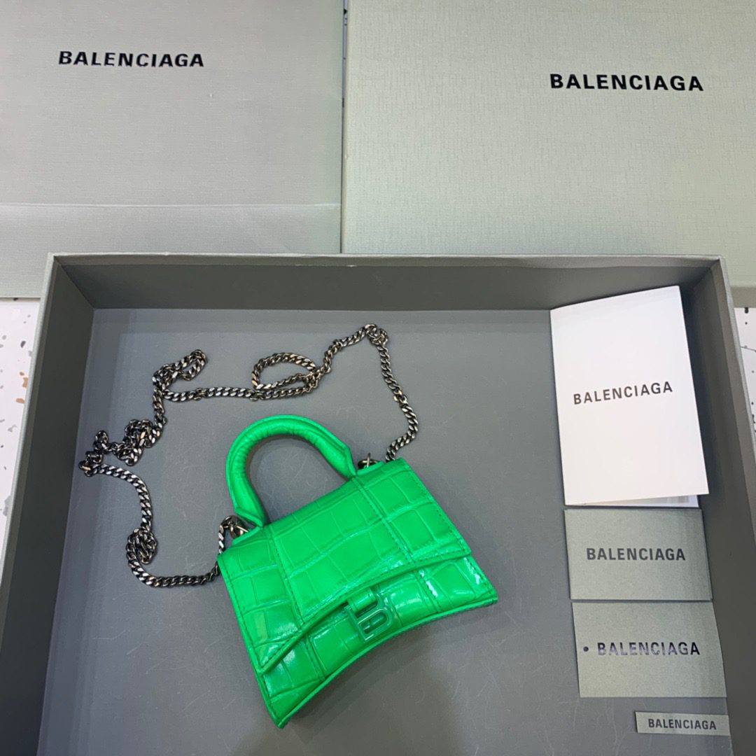 BALENCIAGA Hourglass Mini Handbag With Chain In Green, For Women, Women’s Bags 4.7in/12cm
