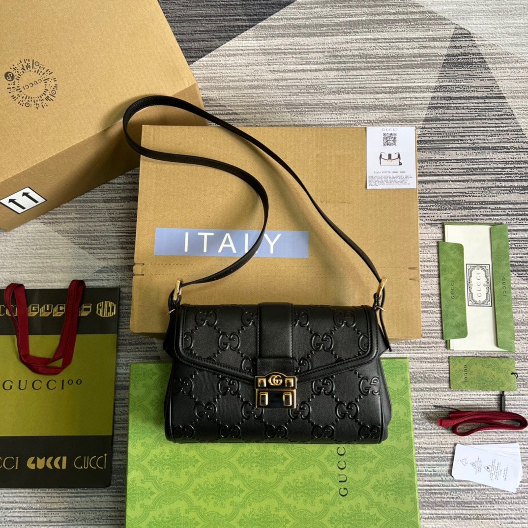 Gucci Small Gucci Top Handle Bag Black For Women, Women’s Bags 17.7in/19cm GG‎ 675791 UD9AG 1000