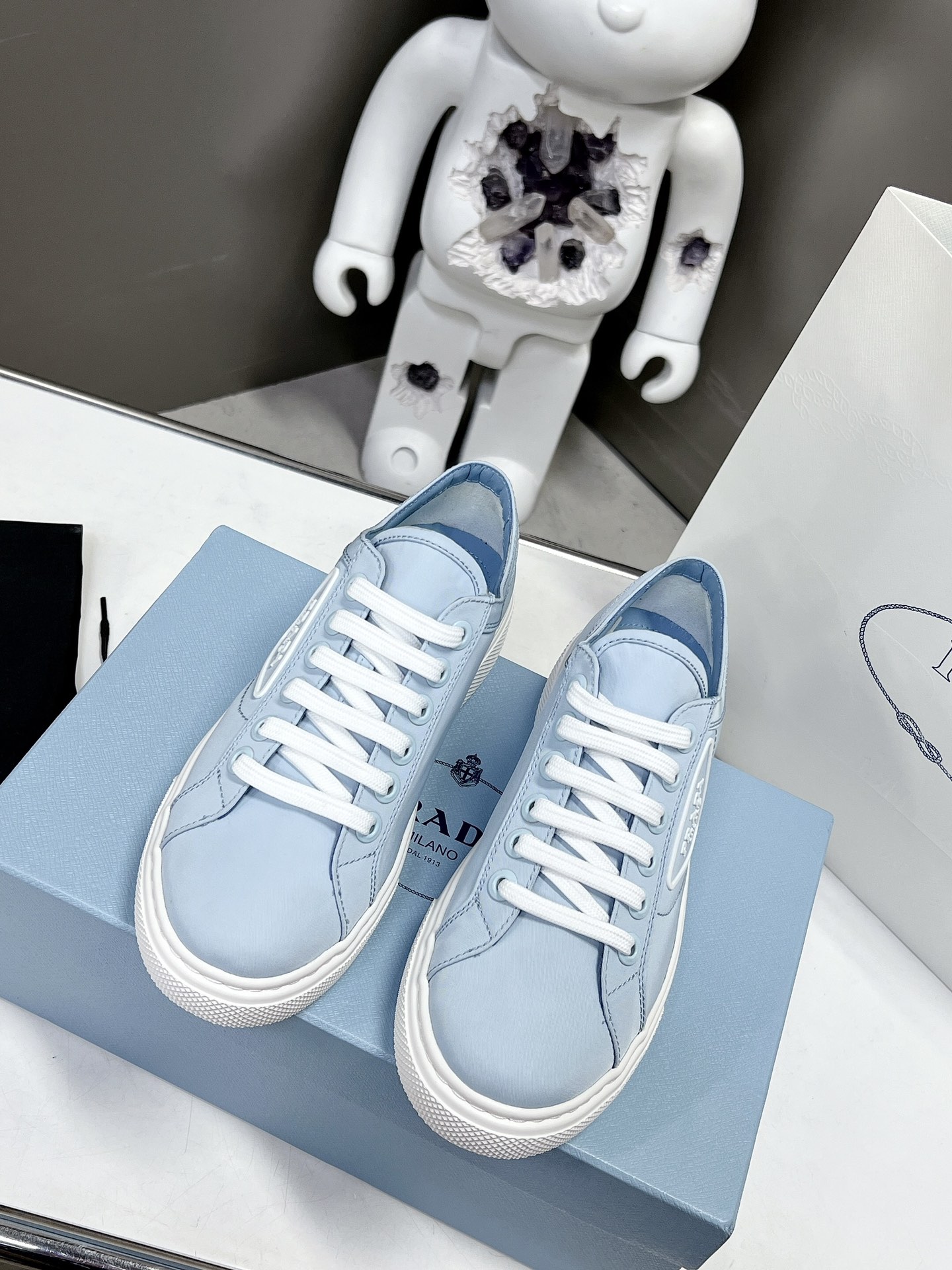 Prada Macro Re-Nylon And Brushed Sneakers Blue For Women 1.2in/30mm Prada