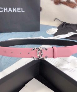 Chanel Belt With Double C Buckle Pink Silver Toned Hardware Women Belt