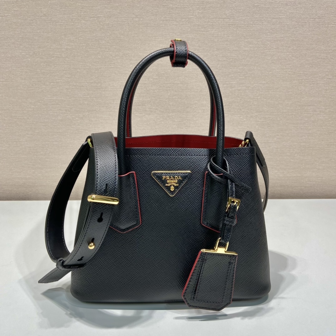 Prada Double Saffiano Mini Bag Black For Women, Women’s Bags 9.8in/25cm 1BG443_2A4A_F0LJ4_V_XOO