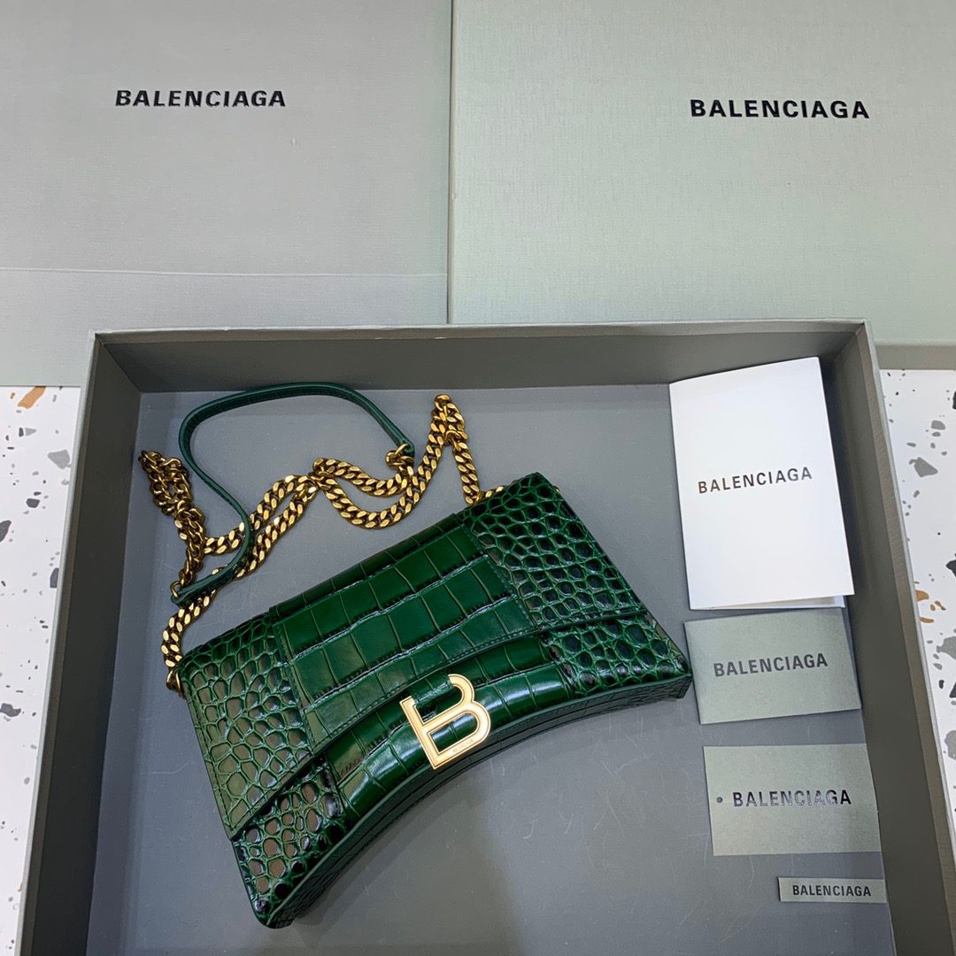 BALENCIAGA Hourglass Wallet On Chain in Dark Green, For Women, Women’s Bags 9in/23cm