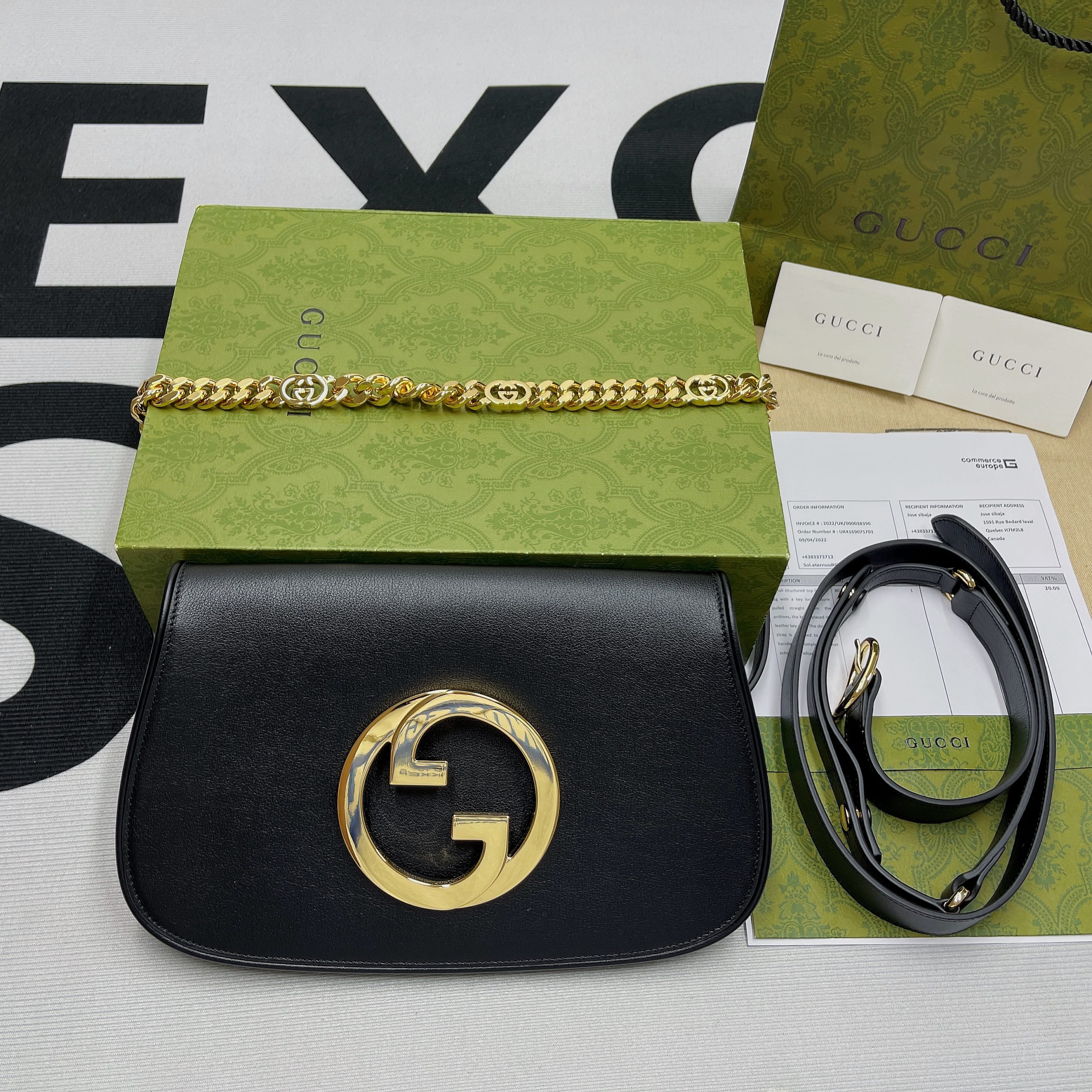 Gucci Blondie Shoulder Bag Black For Women, Women’s Bags 11in/28cm GG‎ 699268 UXX0G 1000