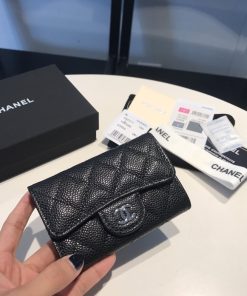 Chanel Classic Card Holder Silver Hardware Black For Women, Women’s Wallet 4.5in/11.5cm