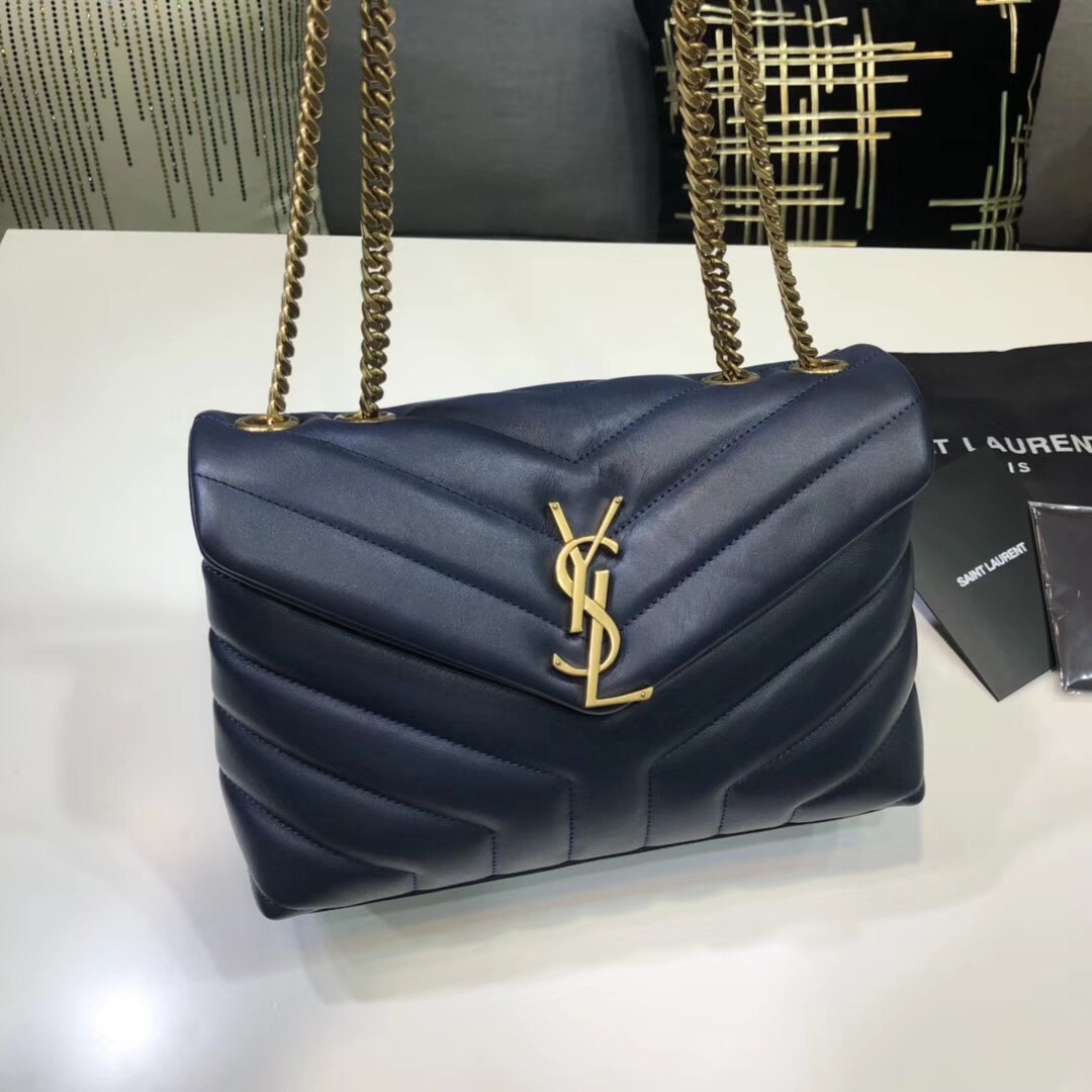 Yves Saint Laurent Loulou Small Chain Bag In Matelassé “Y” Blue For Women 9.8in/23cm YSL 494699DV7274147