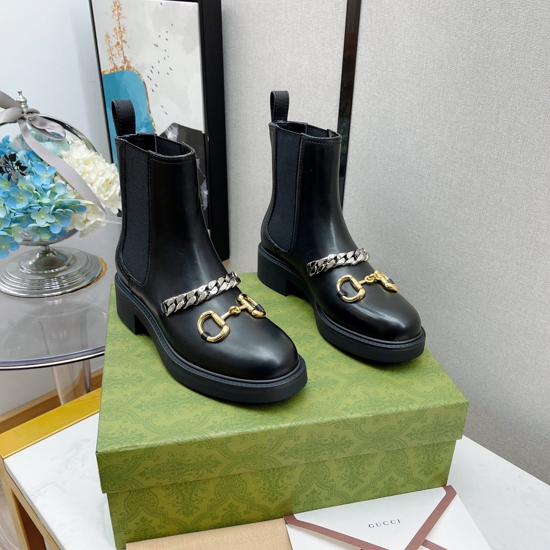 Gucci Women’s Chelsea Boot With Chain Black For Women Gucci 670393 17K10 1000