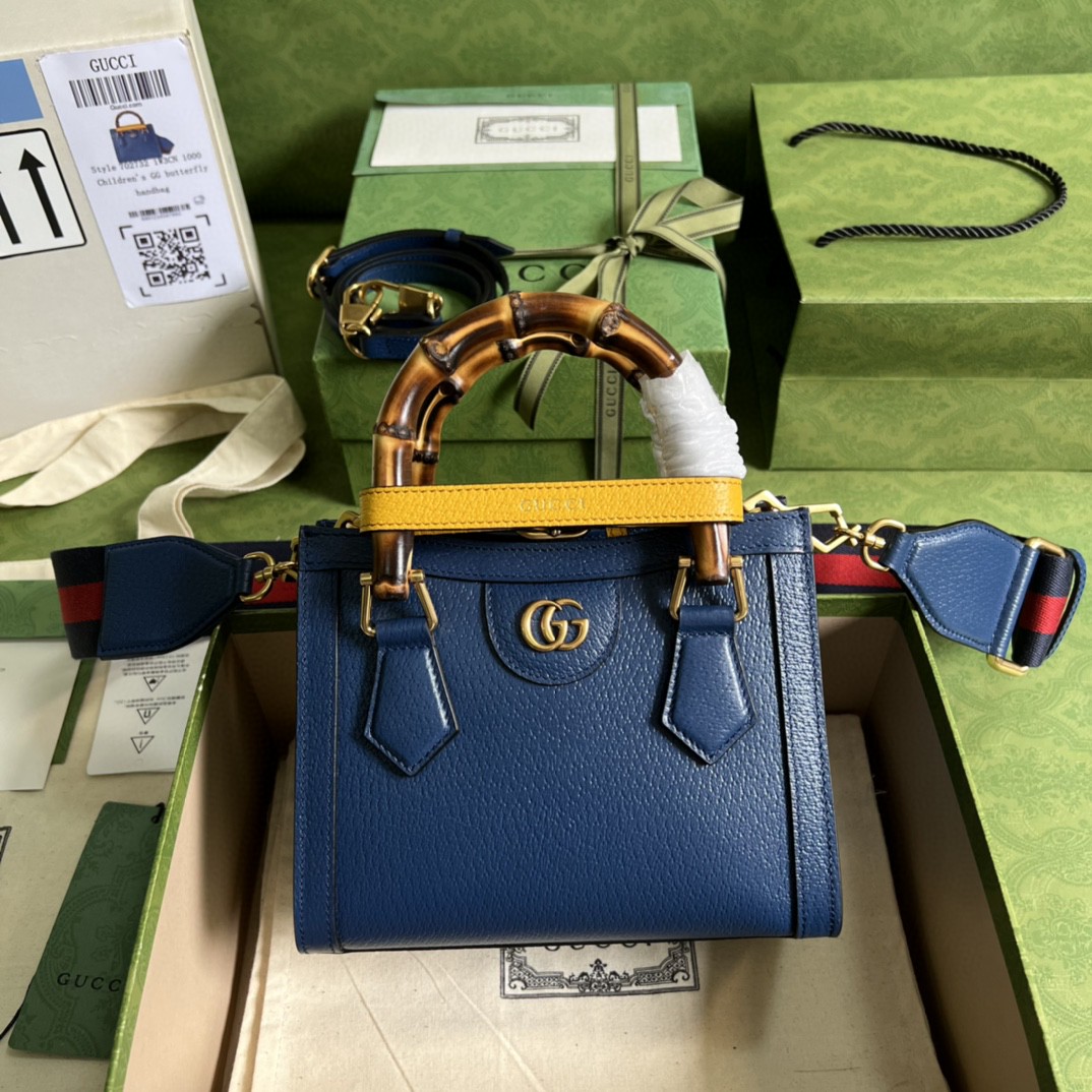Gucci Diana Mini Tote Bag Canvas Lining Blue For Women 7.9in/20cm Gucci 702732 U3ZDT 4862