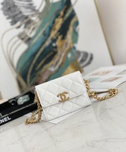 Chanel Mini Flap Bag Gold Toned Hardware White For Women 4.7in/12cm