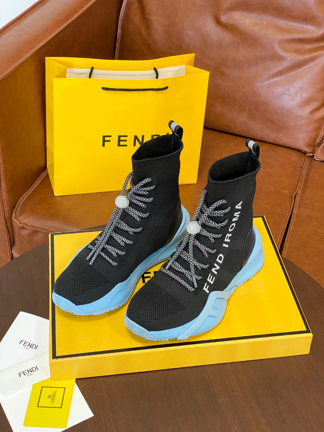 Fendi High Top Sneakers Black Blue For Men