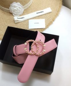 Chanel Belt With Double C Buckle Pink with Gold mix Pink Hardware Women Belt