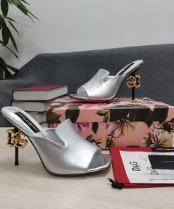 Dolce & Gabbana Lguana-Print Mules Silver For Women DG Shoes