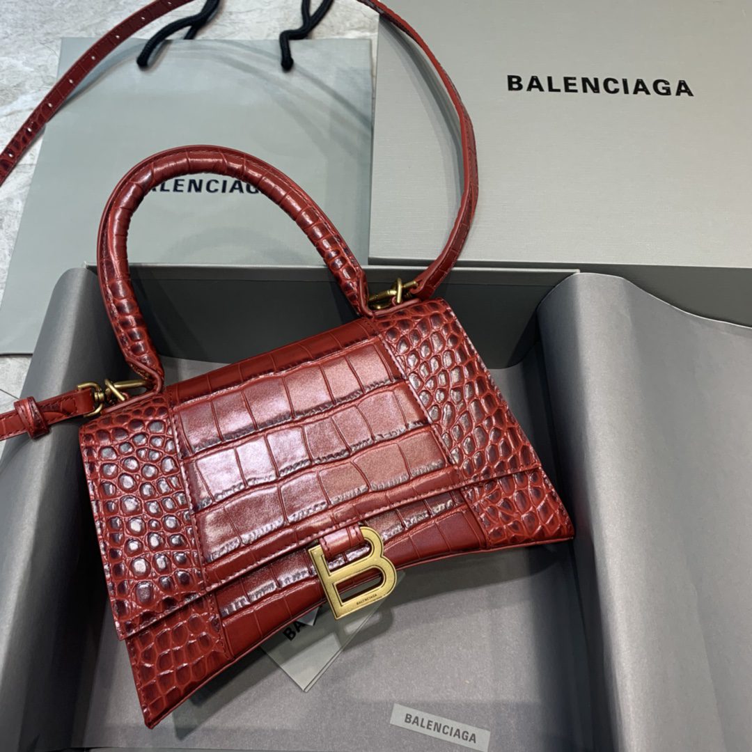 BALENCIAGA Hourglass Small Handbag In Dark Red, For Women, Women’s Bags 9in/23cm 5935461LRGM6211