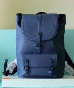 Louis Vuitton Christopher Slim Backpack Blue Taurillon For Men, Men’s Bags 42cm LV M58644