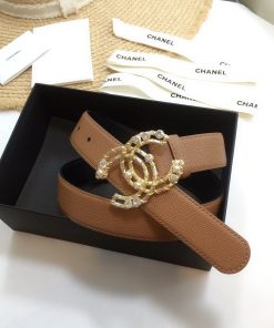 Chanel Belt With Double C Buckle Brown Gold Chanel Logo Hardware Women Belt