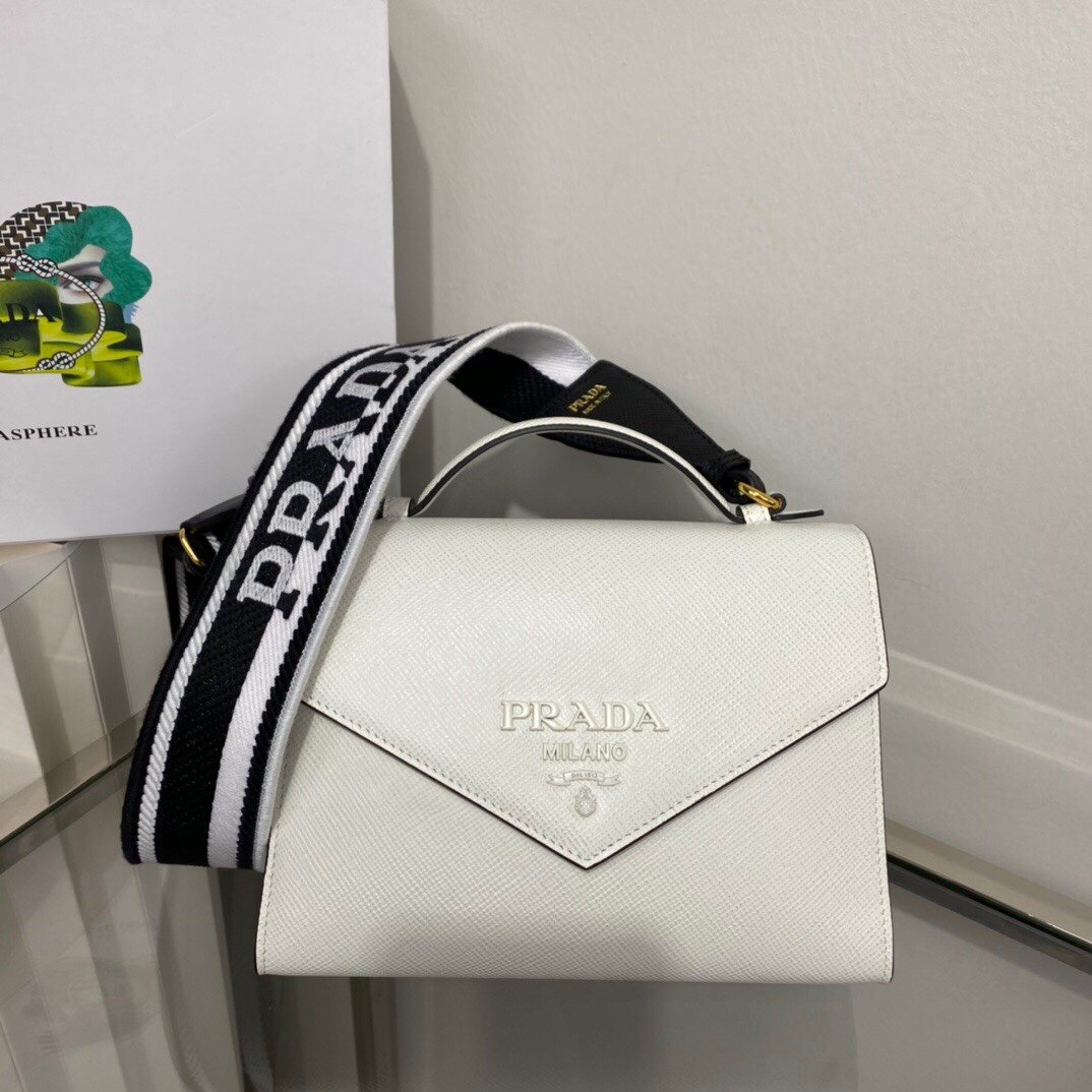 Prada Monochrome Saffiano Bag White For Women, Women’s Bags 8.2in/21cm 1BD317_2ERX_F0009_V_3O3