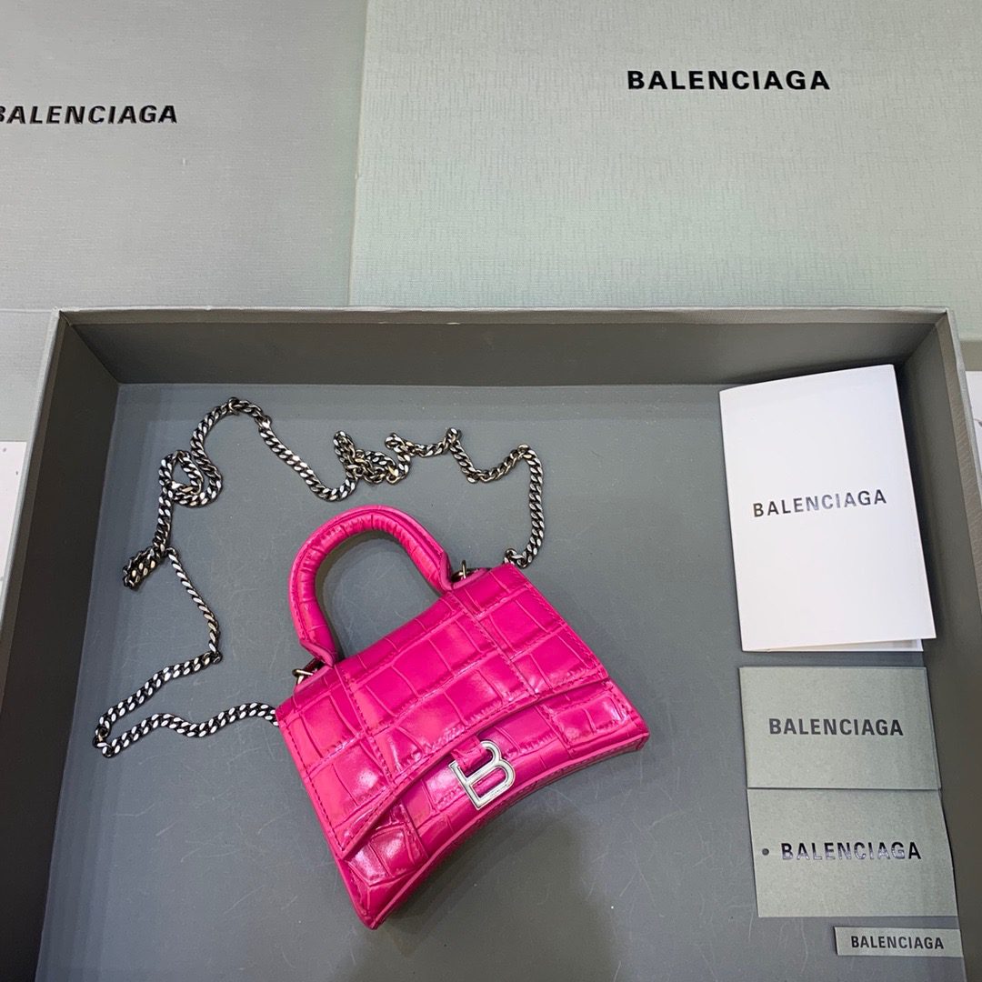 BALENCIAGA Hourglass Mini Handbag With Chain In Dark Pink, For Women, Women’s Bags 4.7in/12cm