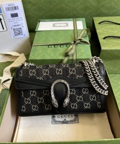 Gucci Dionysus Small Gucci Shoulder Bag Black And Ivory Gucci Denim Jacquard For Women 10in/25cm 499623 UN3BN 1274