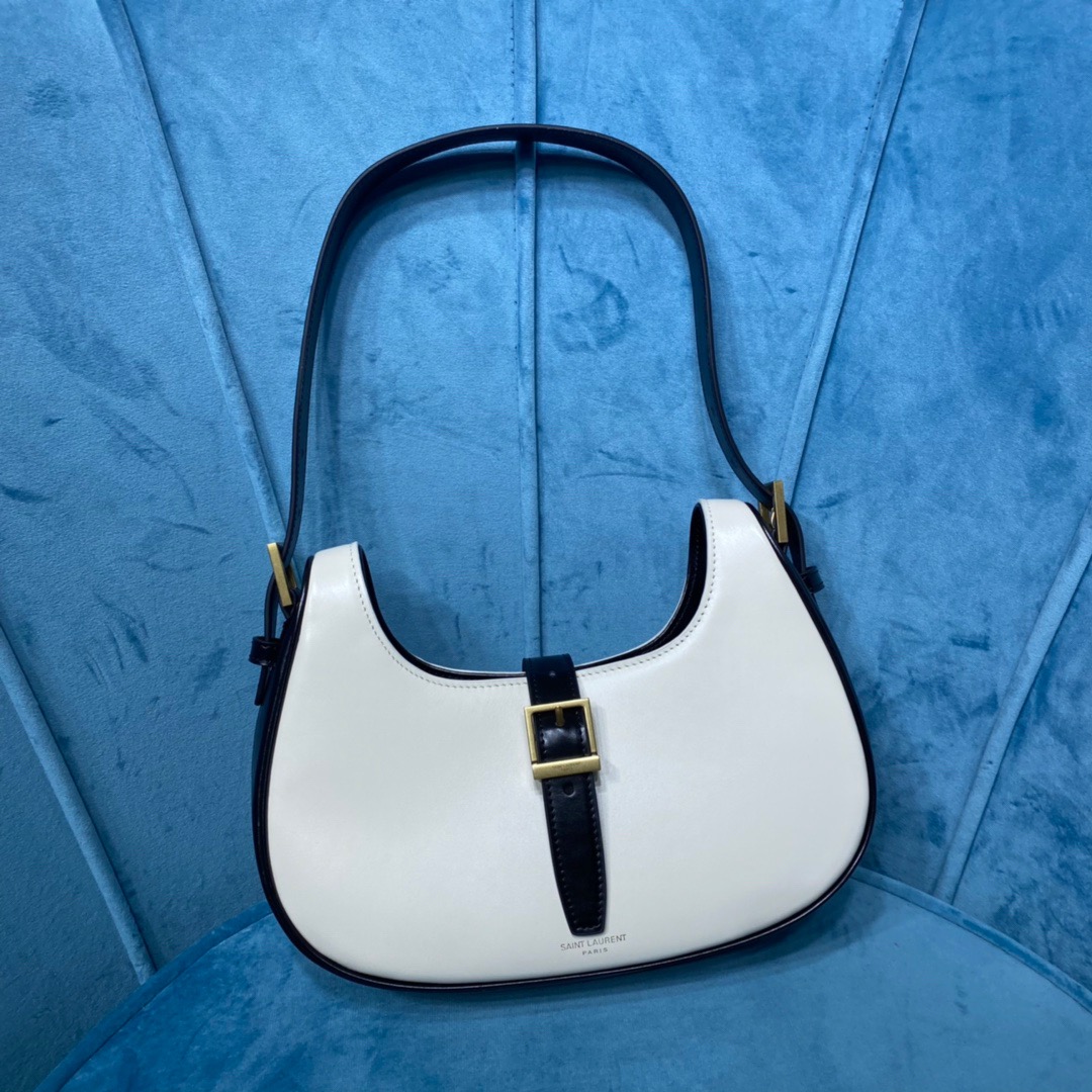 Yves Saint Laurent Le Fermoir Hobo Bag White/Black For Women 9.5in/24cm YSL 