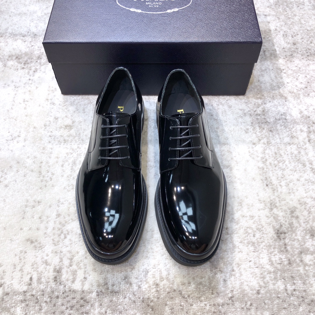 Prada Brushed Derby Shoes Shiny Black For Men 1in/25mm Prada