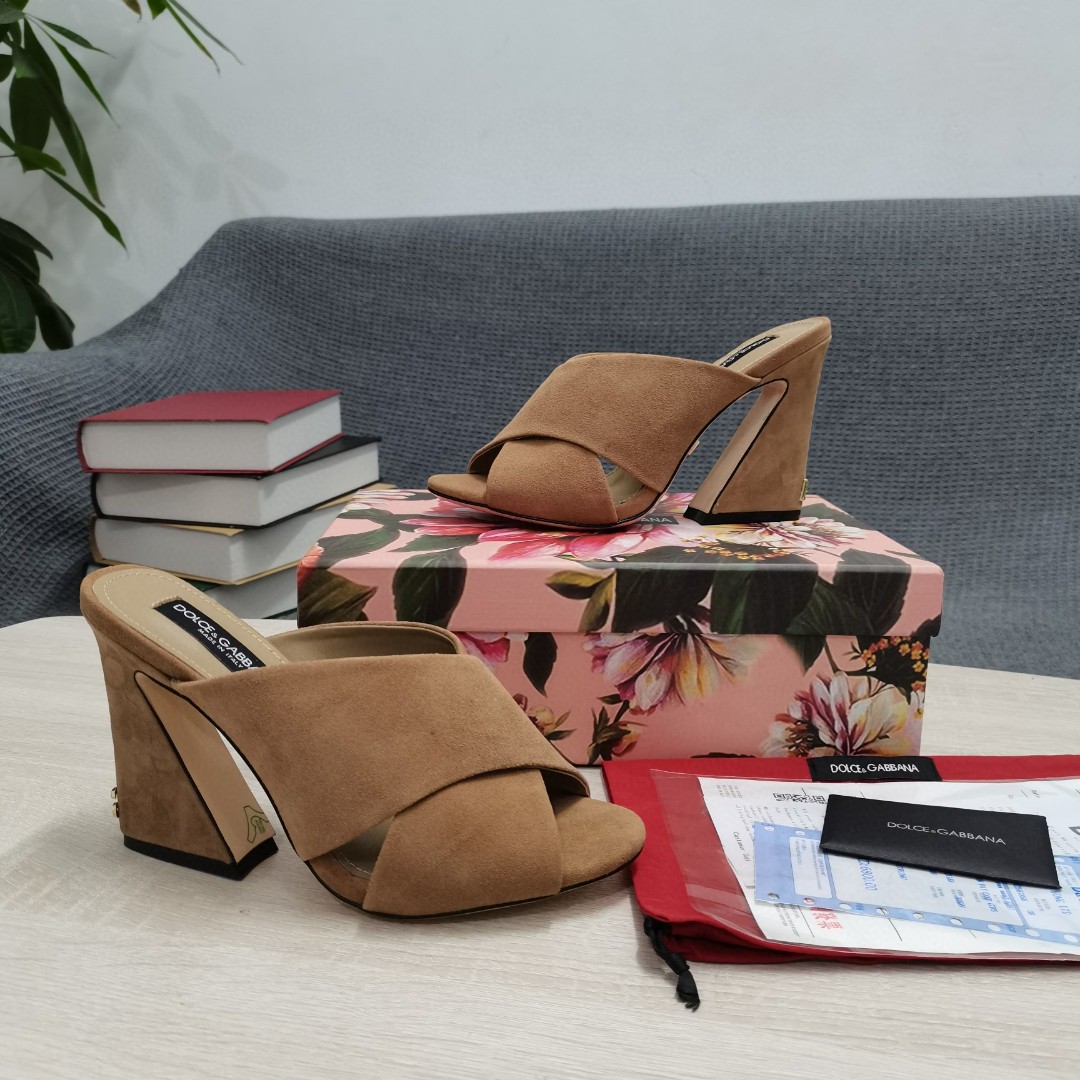 Dolce & Gabbana Satin Mules With Geometric Heel Brown For Women DG Shoes