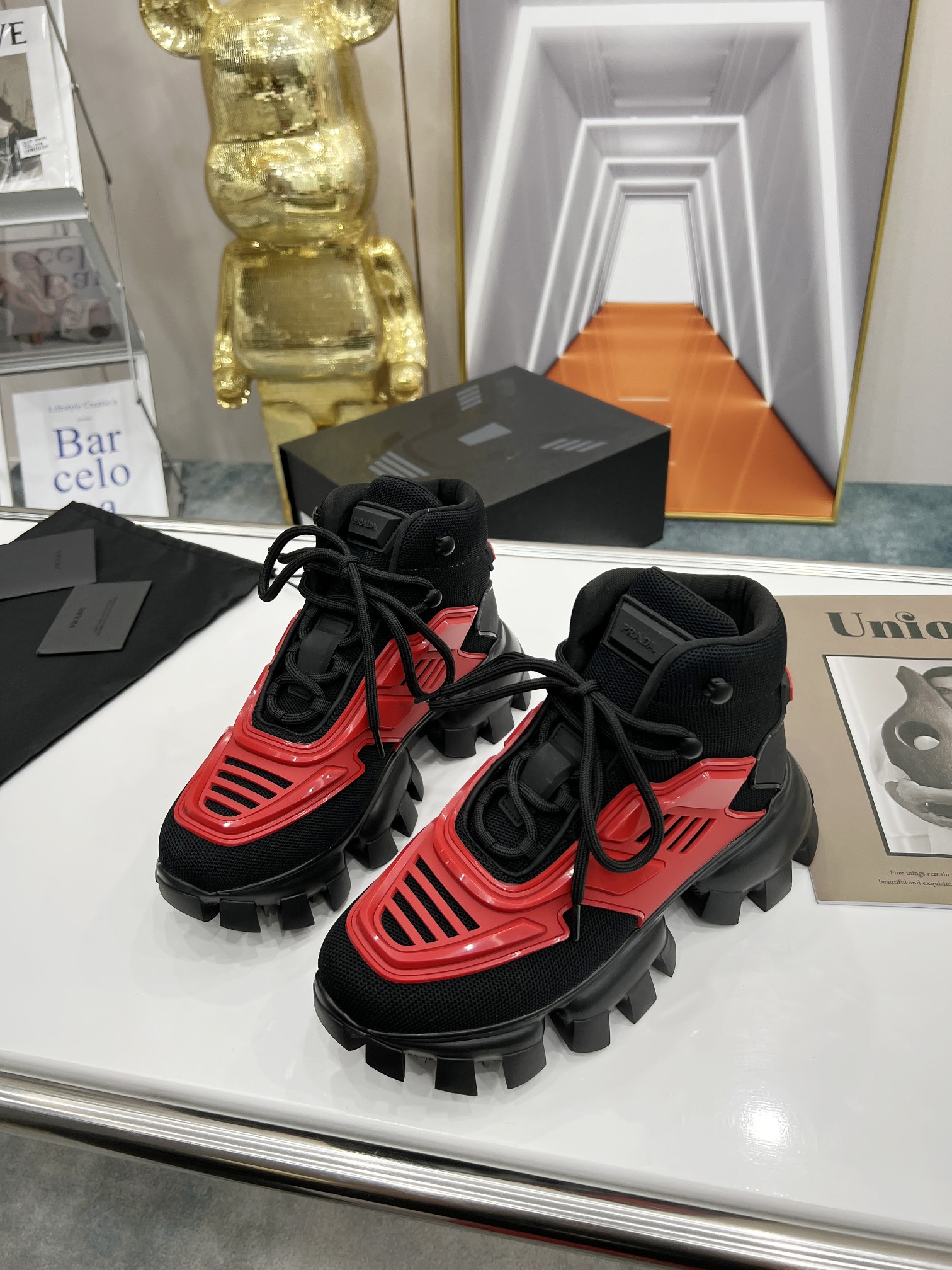 Prada Cloudbust Thunder High-Top Sneakers Red/Black For Women 1.9in/50mm Prada 