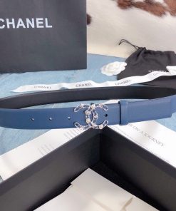 Chanel Belt With Double C Buckle Dark Blue Silver Toned Hardware Women Belt