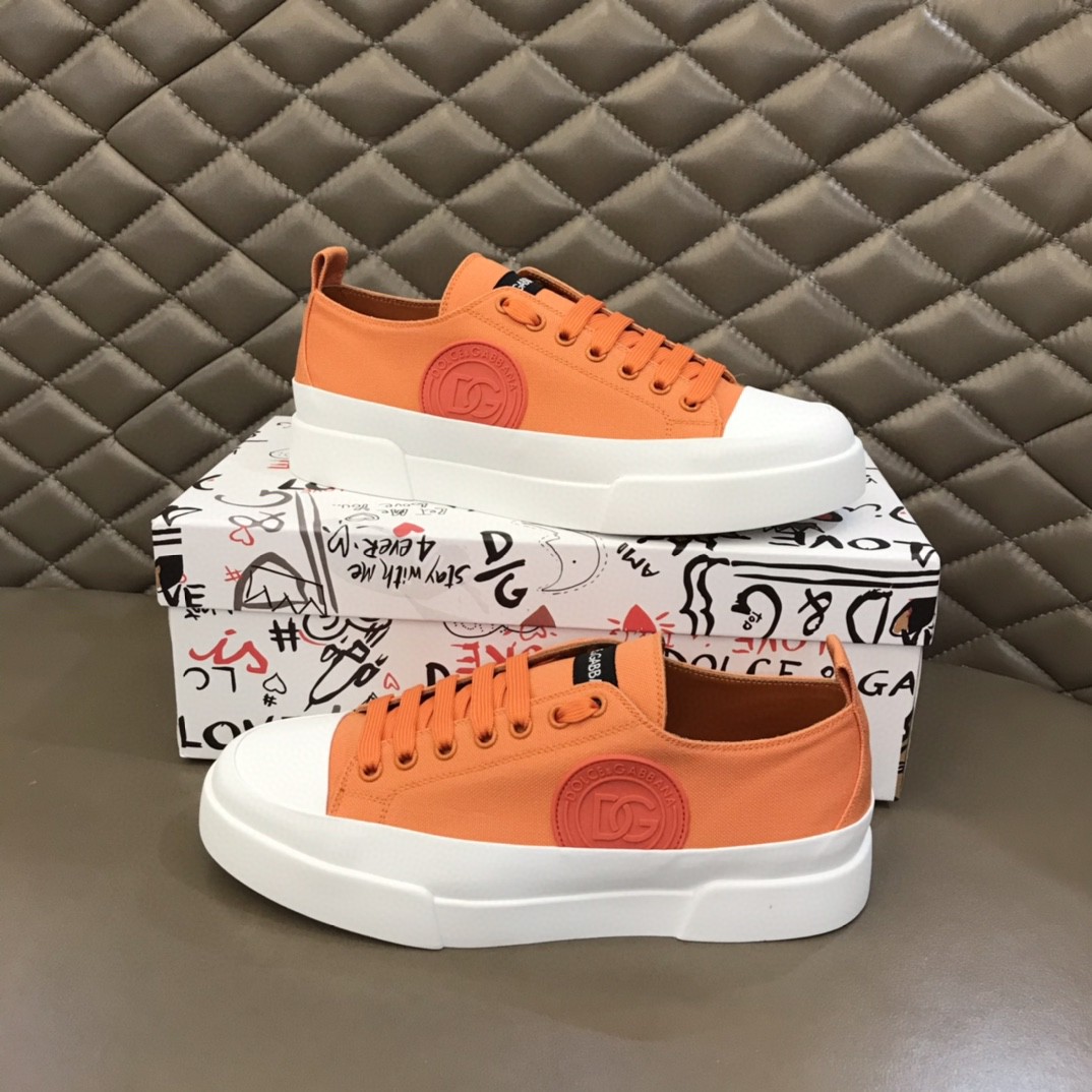 Dolce & Gabbana Canvas Portofino Light Sneakers With DG Logo Orange For Men DG Shoes