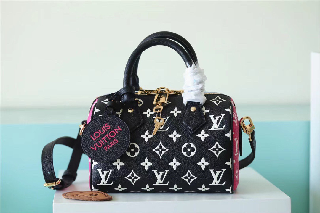 Louis Vuitton Speedy Bandouliere 20 Monogram Empreinte Black / White / Pink For Women, Women’s Handbags, Shoulder And Crossbody Bags 20.5cm/8.1in LV M46088