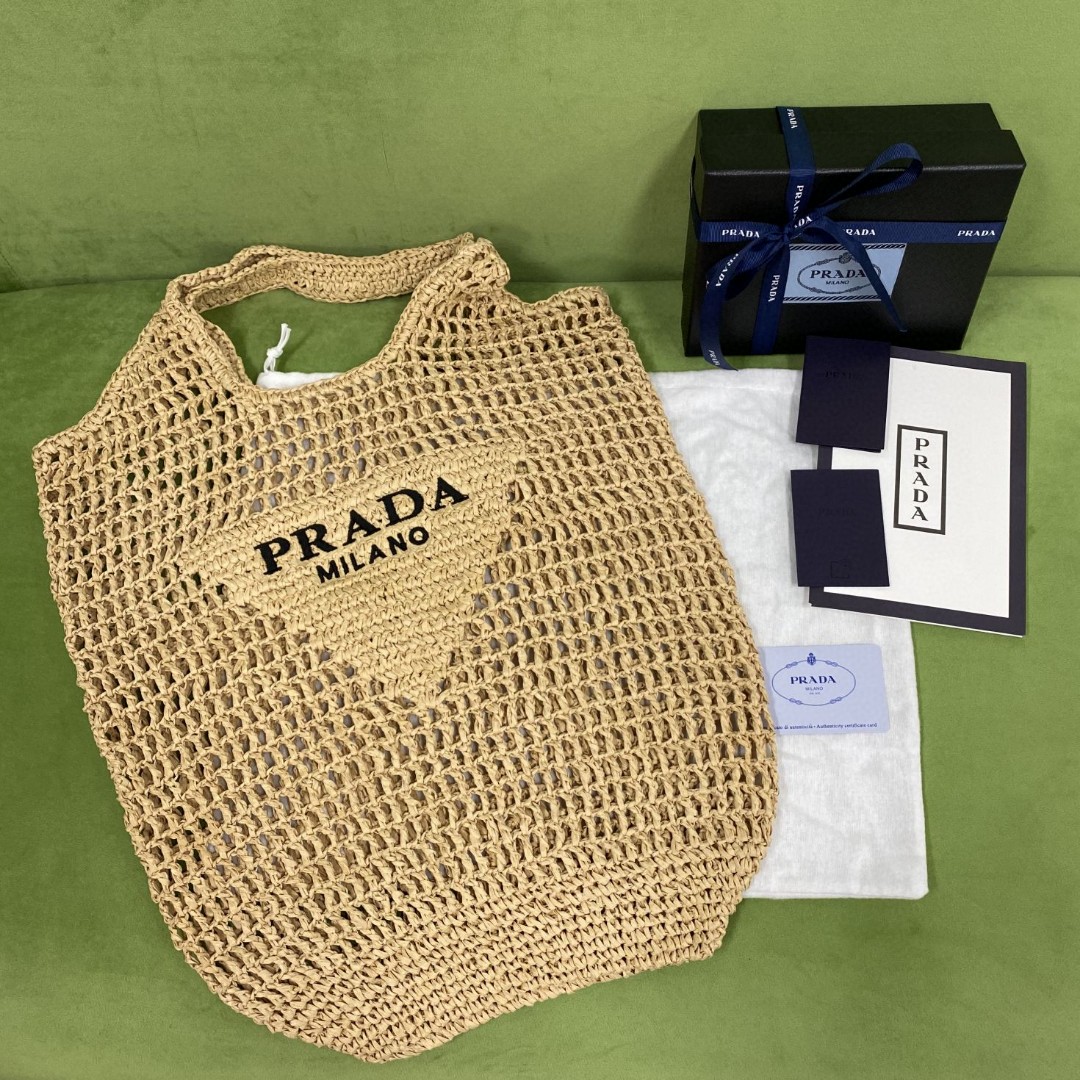 Prada Raffia Tote Bag Beige For Women, Women’s Bags 20in/51cm 1BG424_2A2T_F0018_V_OOO