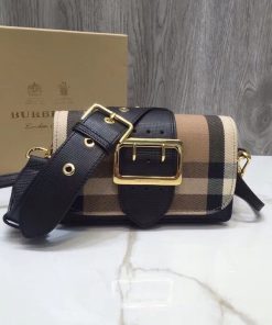 Burberry The Small Buckle Bag In House Check Black For Women, Women’s Bags 7.5in/19cm