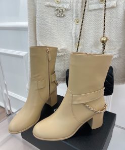 Chanel Women’s Ankle Boots With Chain Beige For Women 3.7in/9.5cm