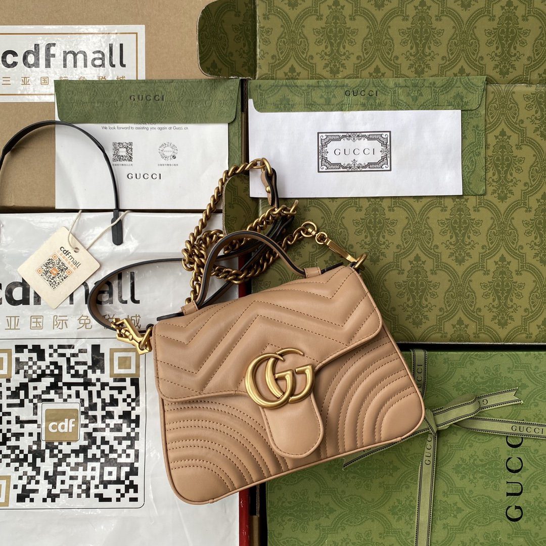 Gucci Marmont Mini Top Handle Bag Beige For Women, Women’s Bags 8.3in/21cm GG
