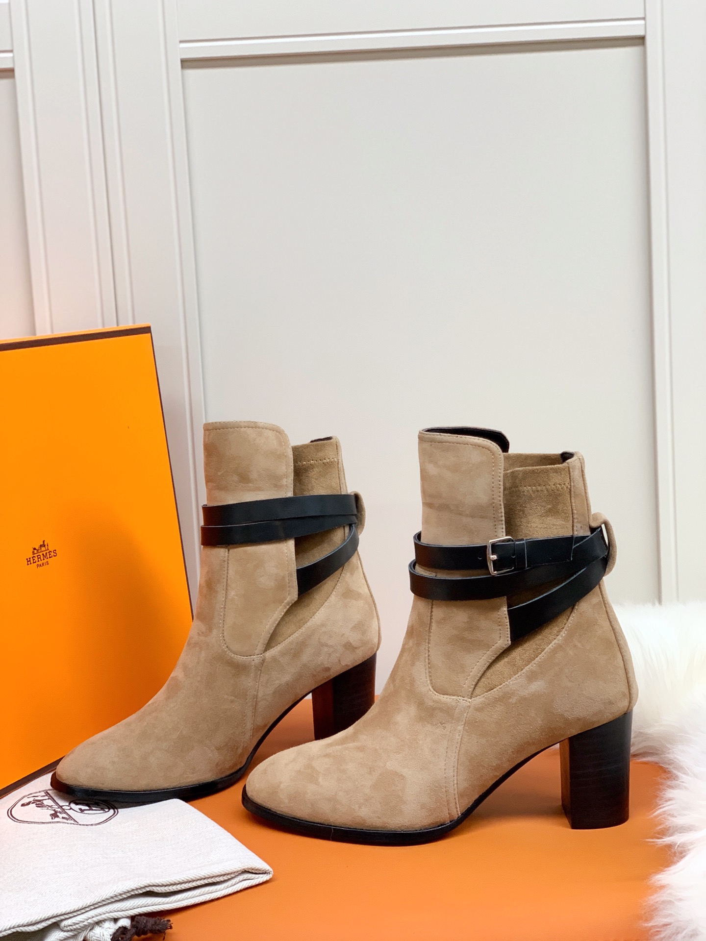 Hermes Frenchie 70 Ankle Boot Beige For Women 2.8in/7cm.