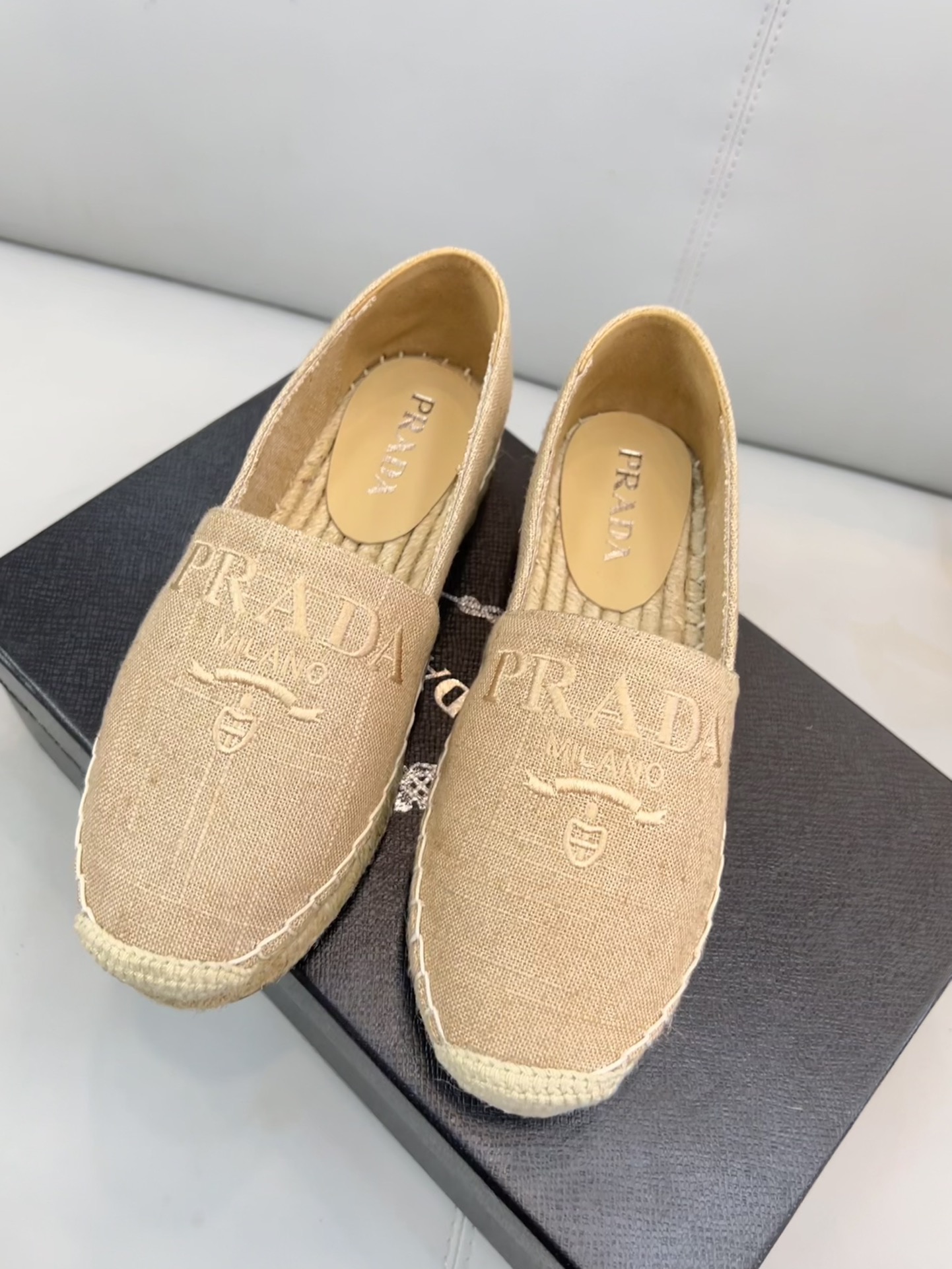 Prada Linen Espadrilles Beige For Women 0.8in/20mm Prada 1S841M_376_F0065_F_020