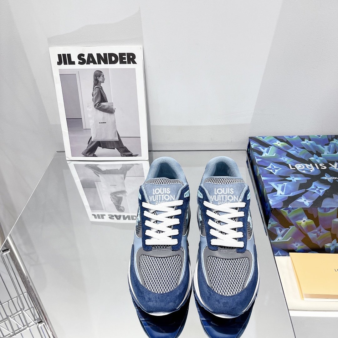 Louis Vuitton Run Away Sneaker Patent Monogram Material Blue For Women LV
