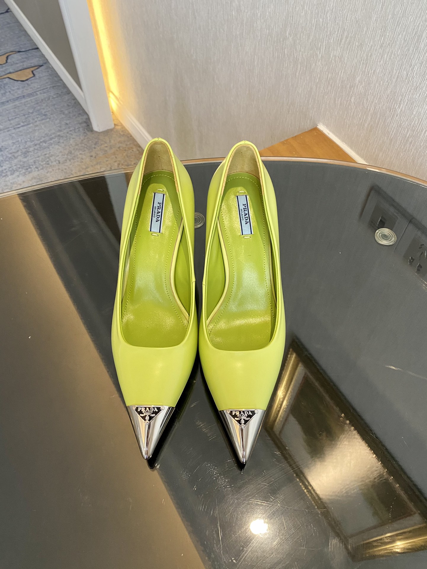 Prada Brushed Pumps Green For Women 2.9in/75mm Prada