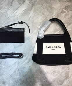BALENCIAGA Navy Small Cabas Tote Bag In Black And White, For Women, Women’s Bags 18.5in/47cm