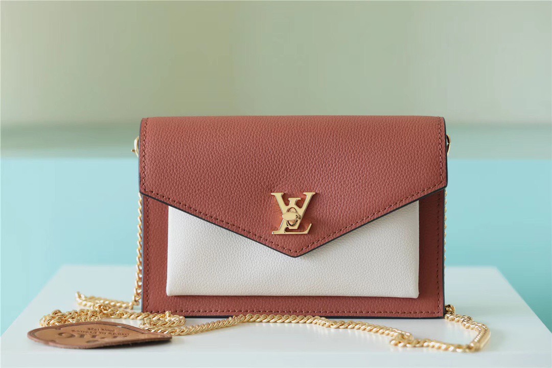 Louis Vuitton Mylockme Chain Pochette Brown / Quartz White For Women, Women’s Handbags, Shoulder and Crossbody Bags 7.5in/19cm LV 
