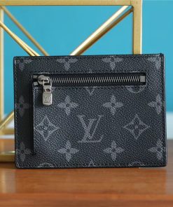 Louis Vuitton ID Card Holder Monogram Canvas Black For Men, Men’s Wallet 13cm LV N60378
