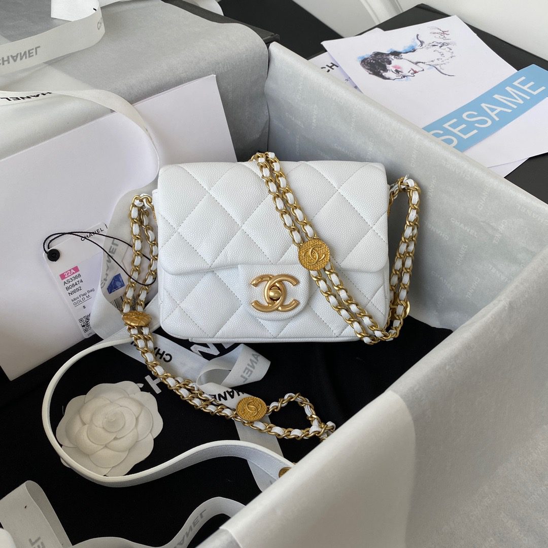Chanel Mini Flap Bag With Top Handle Gold Hardware White For Women, Women’s Handbags, Shoulder Bags 7.9in/20cm AS2431 