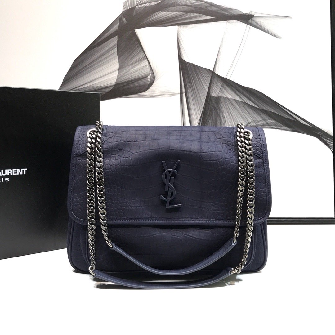 Yves Saint Laurent Niki Medium Chain Bag In-Embossed Navy For Women 11in/28cm YSL