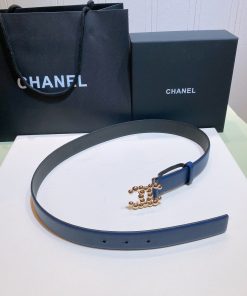 Chanel Belt With Double C Buckle Blue Gold-Toned Metal Women Belt