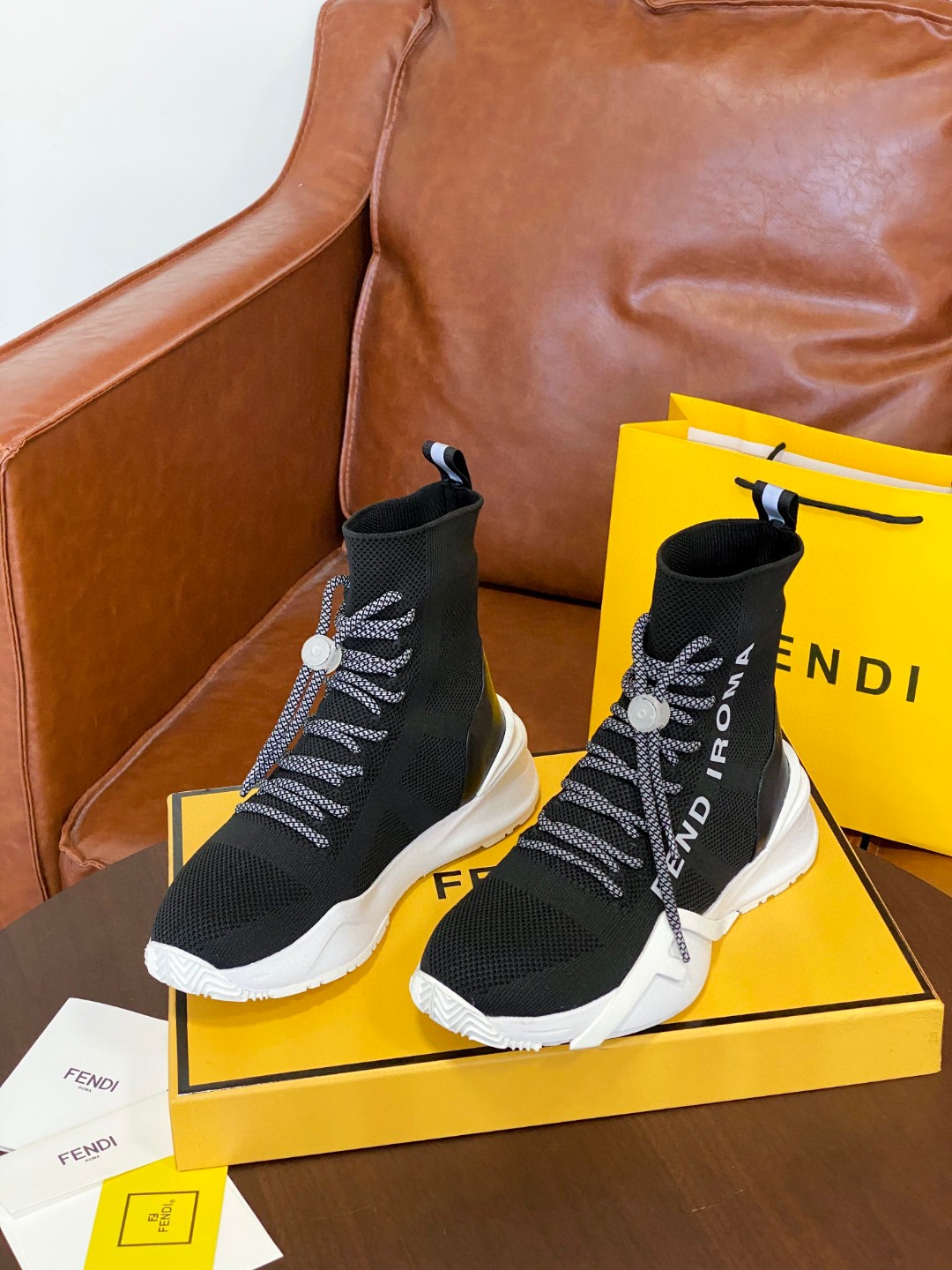 Fendi High Top Sneakers Black White For Men