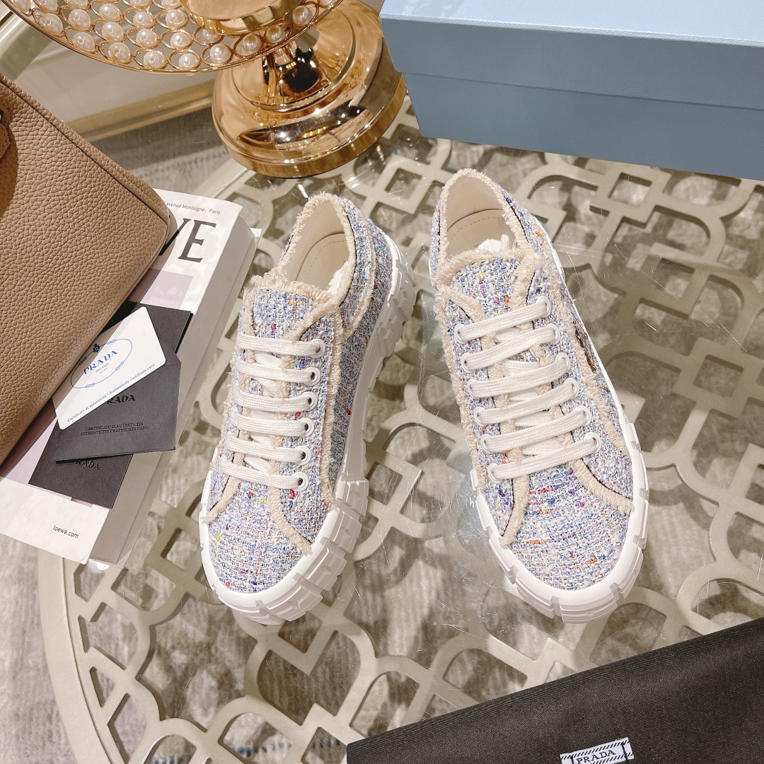 Prada Gabardine Canva Double Wheel Sneakers Blue For Women 2in/50mm Prada