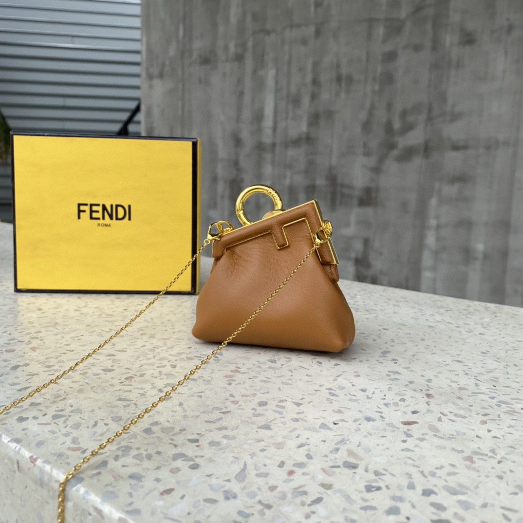 Fendi Nano First Charm Brown Bag For Woman 10cm/4in