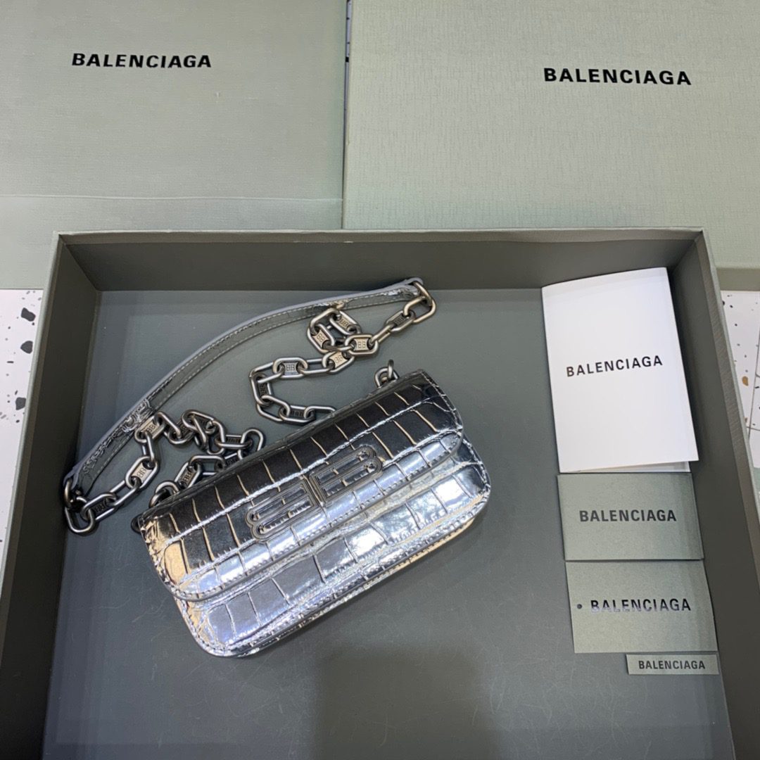BALENCIAGA Gossip Small On Chain Shoulder Bag Sliver, For Women, Women’s Bags 7.4in/19cm